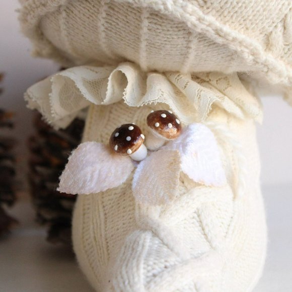 Knit Sweater Toadstool with Vintage Lace and Toadstools, Upcycled, Cottage - Picture 3 of 10